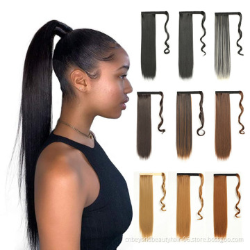 30 Inch Ponytail Extension Long Straight Wrap Around Clip in Synthetic Fiber Hair for Women